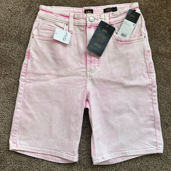 LEE x Free People Denim Bermuda Shorts - Berry Pink Acid - Picture 8 of 8